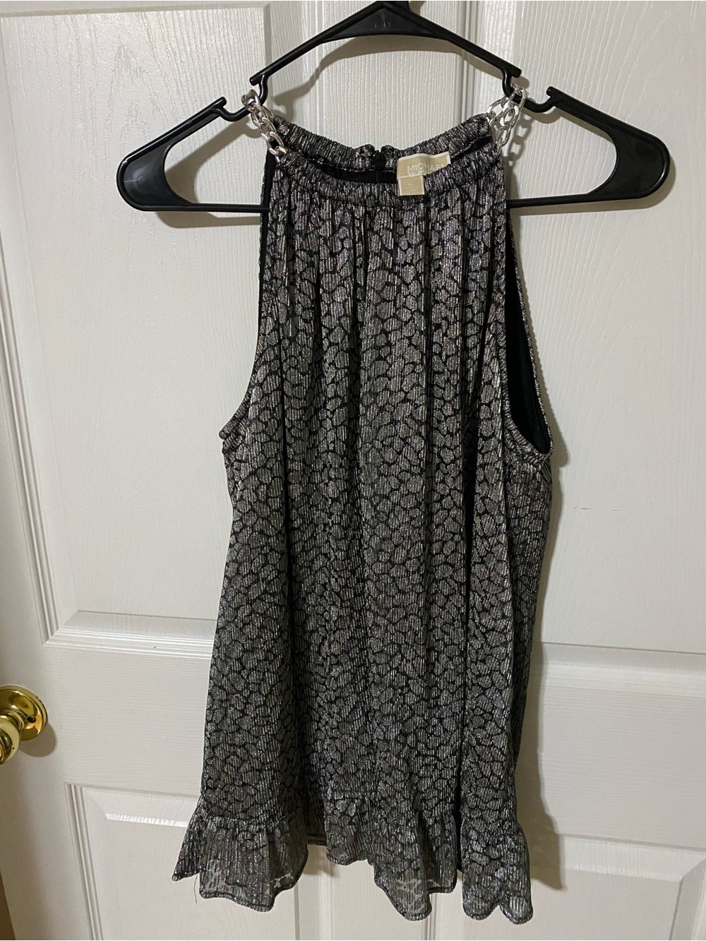 Michael Kors Black & Gray Floral Halter Tank with Chain Straps/foil